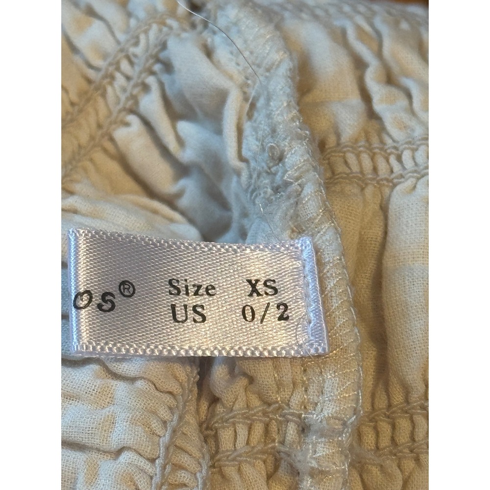 WHITE XS Swiss Dot Smocked Off Shoulder Maxi Dress Cottagecore Boho Prairie - Picture 7 of 10